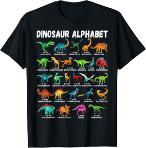 Types Of Dinosaurs Alphabet A-Z ABC Dino Identification T-Shirt - T-Shirt | Black