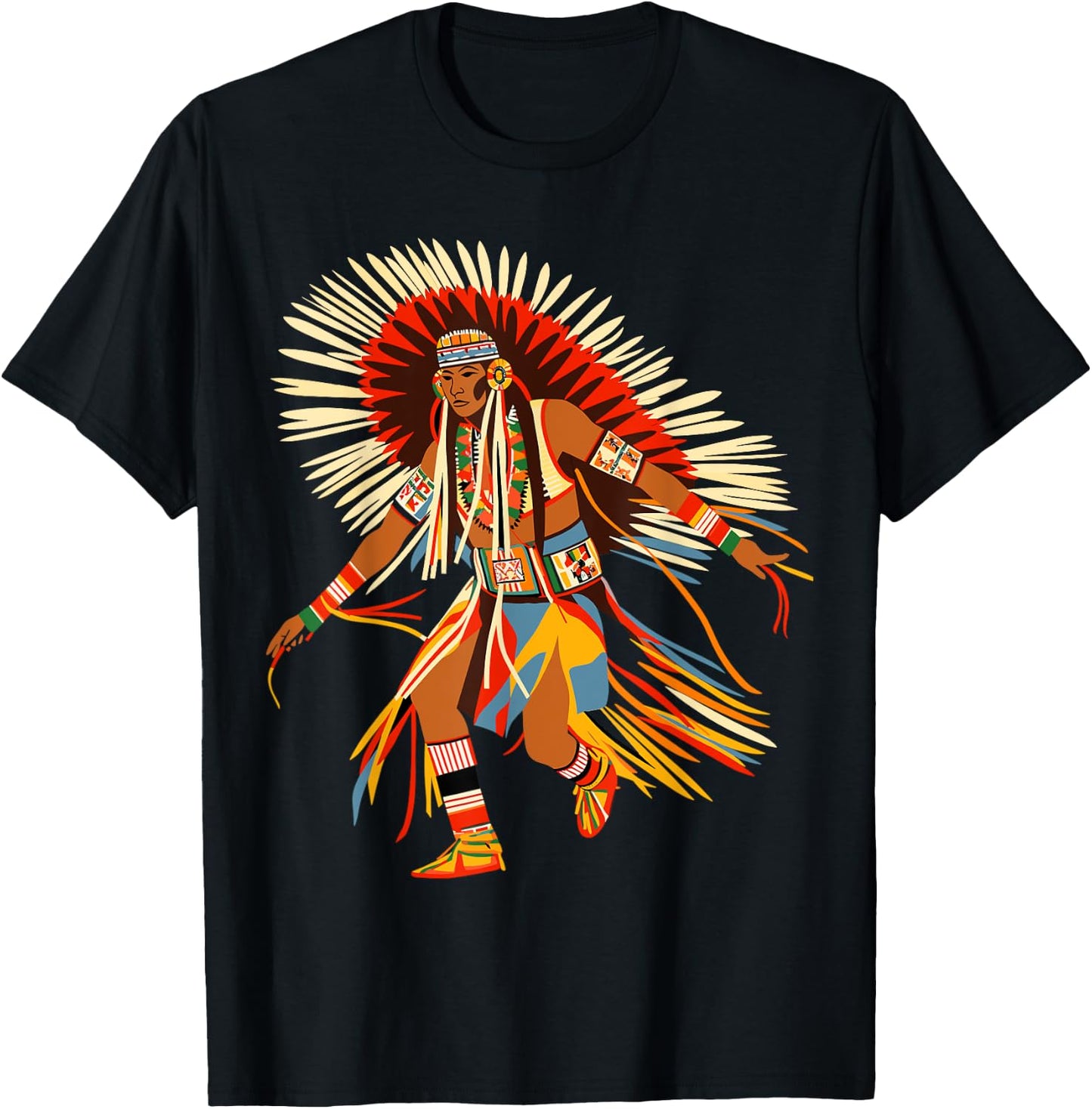 Powwow Dancer Native American Indian Traditional Art Style T-Shirt - T-Shirt | Black