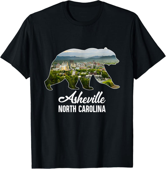 Asheville City Skyline Inside Bear Silhouette North Carolina T-Shirt - T-Shirt | Black