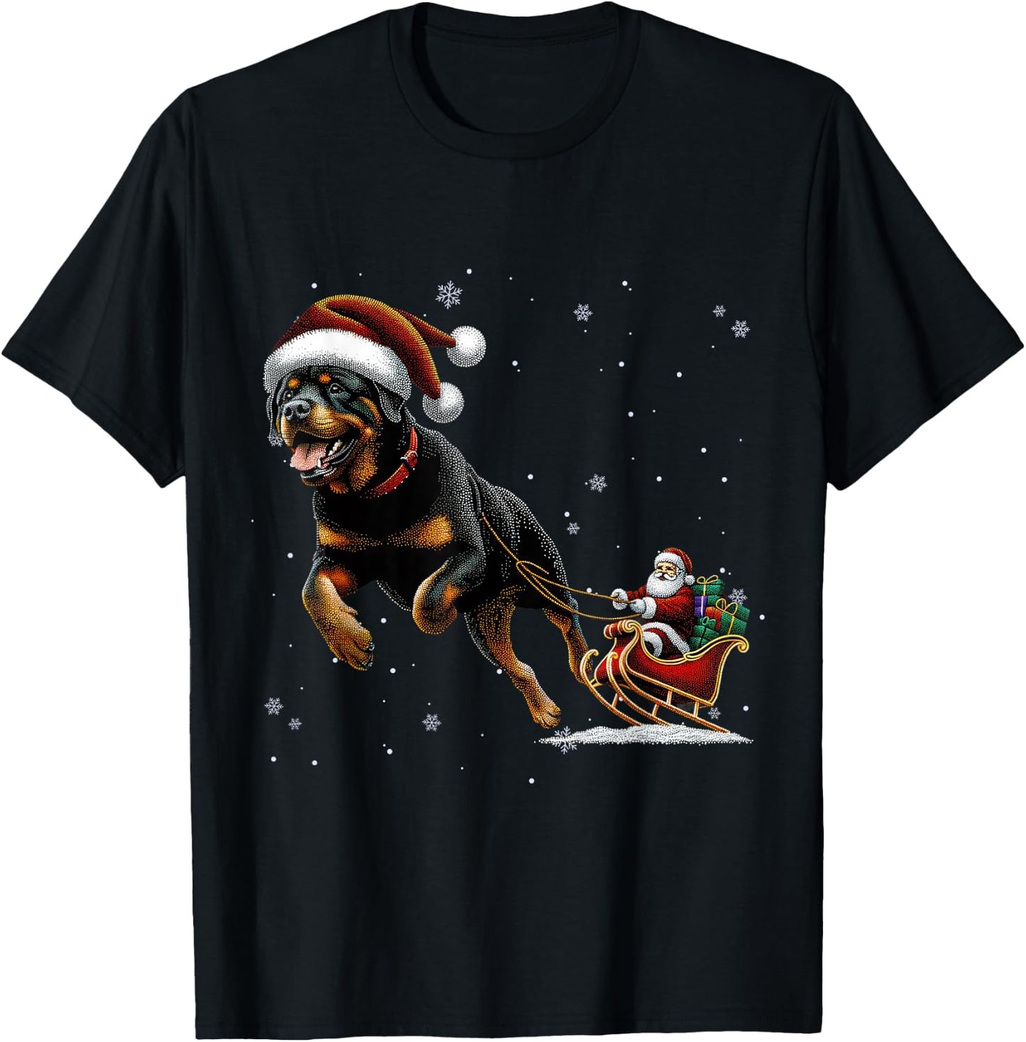 Rottweiler Santa Christmas Tree Lights Ugly Pajama Dog Lover T-Shirt - T-Shirt | Black