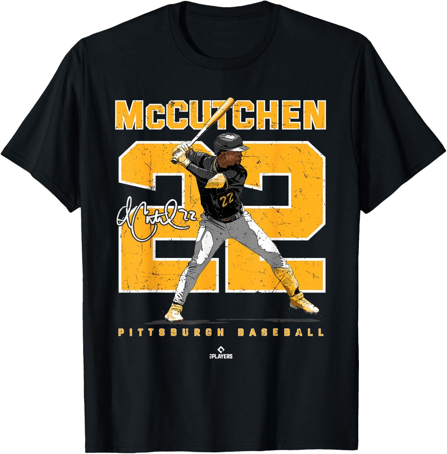 BallPark MVP -Adults Black Cotton Blend with Short Sleeve, , Modern Number and Portrait Andrew McCutchen Pittsburgh MLBPA Design T-Shirt - T-Shirt | Black