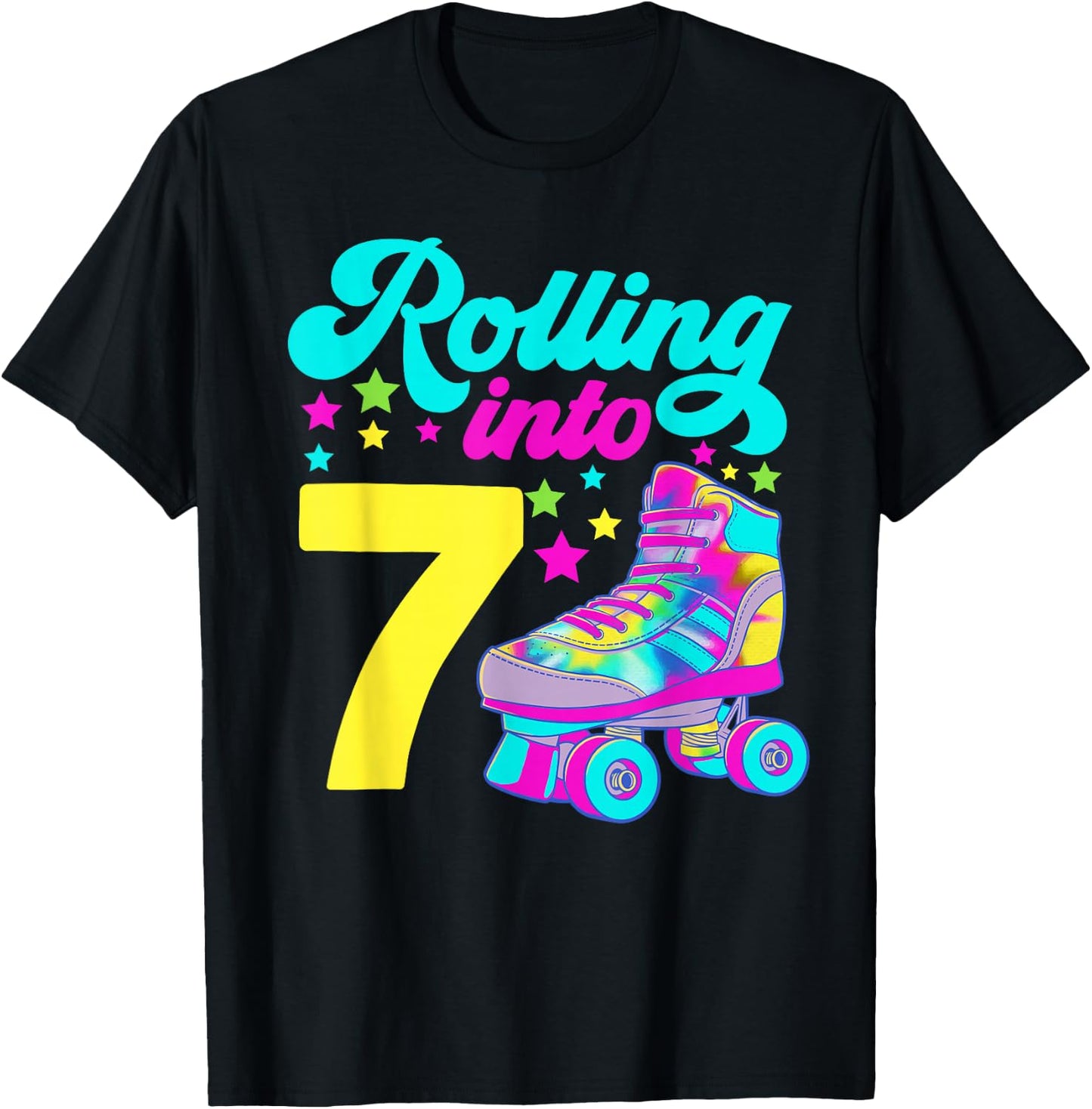 Rolling into 7 Girls 7th Birthday Roller Skates T-Shirt - T-Shirt | Black