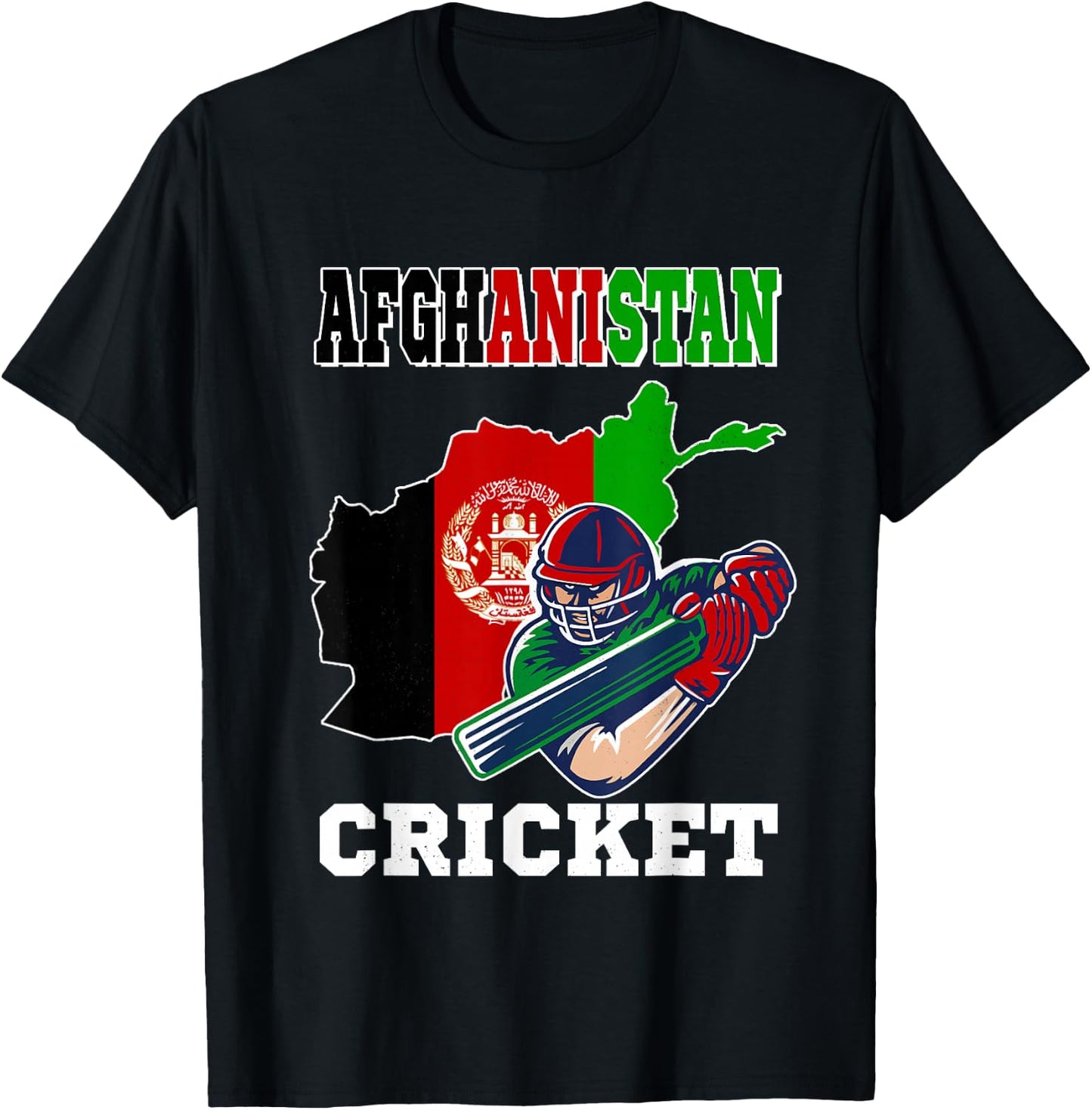 Afghanistan Cricket Player Flag Jersey Afghan Sports T-Shirt - T-Shirt | Black