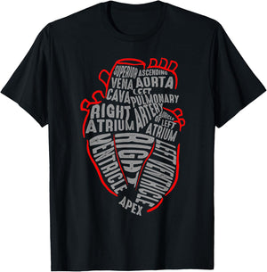 Parts Of Heart Cardiology Men Women Anatomical Cardiac T-Shirt - T-Shirt | Black