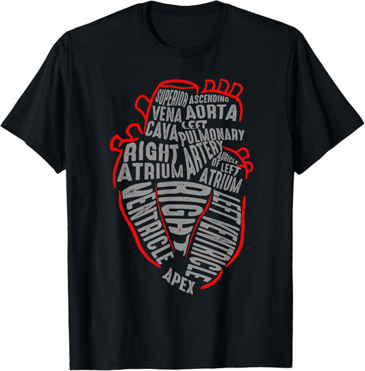 Parts Of Heart Cardiology Men Women Anatomical Cardiac T-Shirt - T-Shirt | Black