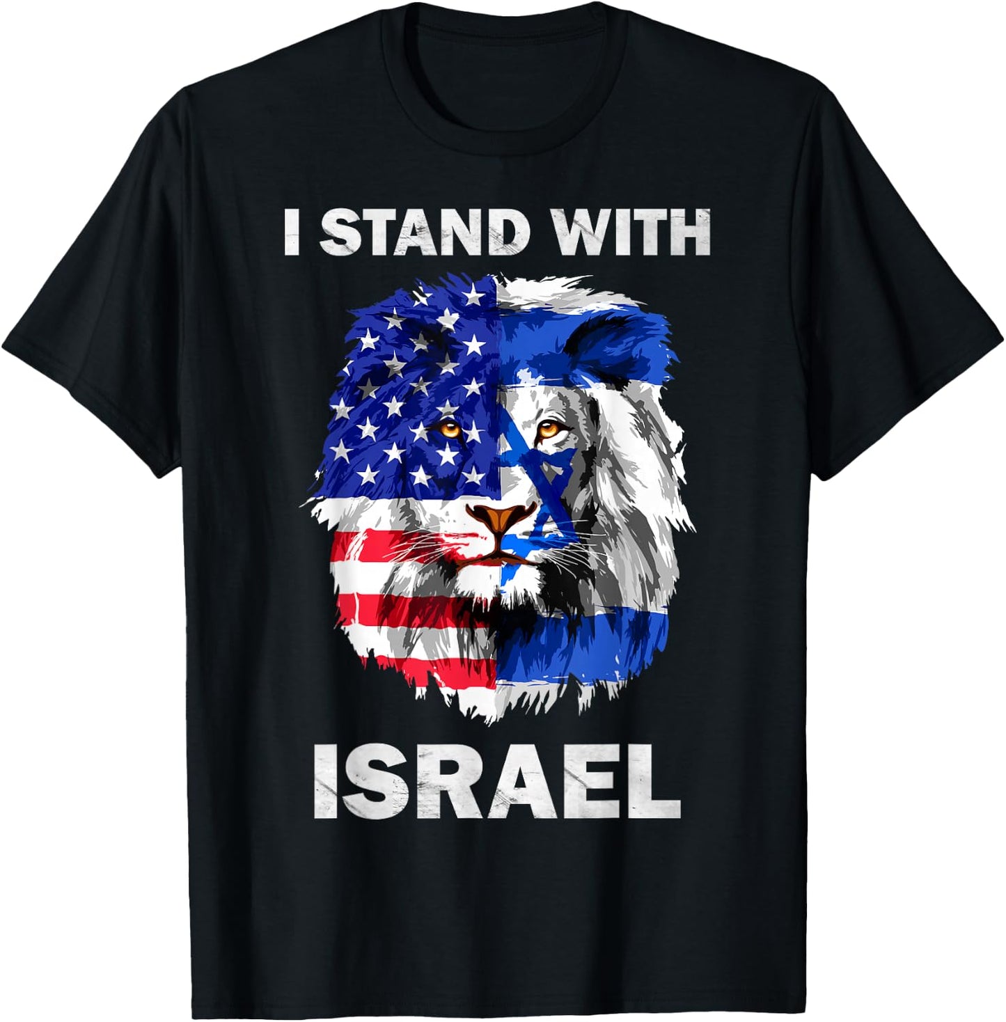 Israel and USA Flag Lion | I Stand with Israel T-Shirt - T-Shirt | Black