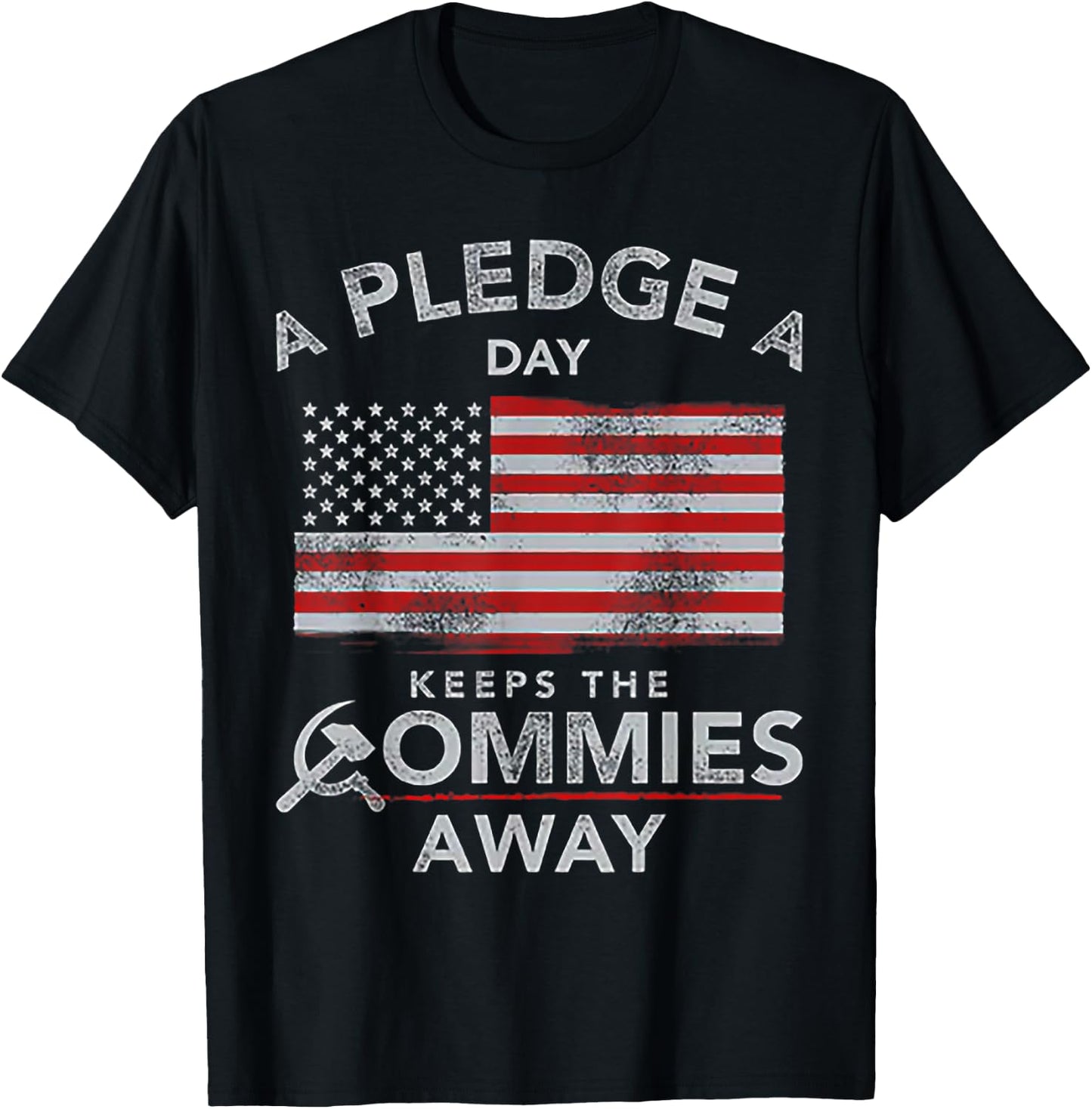 A Pledge A Day Keeps The Commies Away Shirt - Adults Black Small Modern Vintage Collarless Short Sleeve T-Shirt - T-Shirt | Black