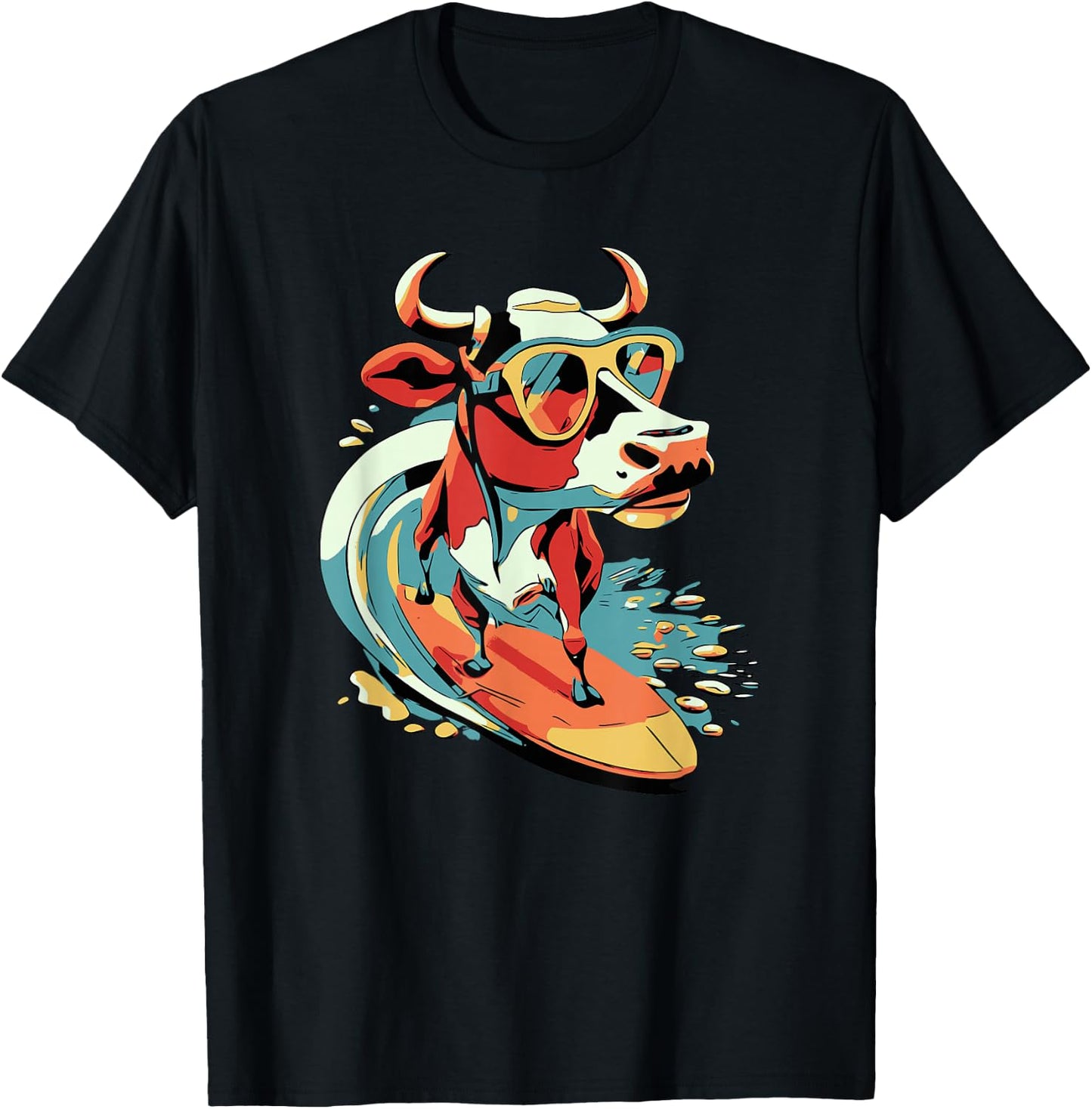 Surfing Cow Catching a Wave Farmer Surfer Surf Time T-Shirt - T-Shirt | Black