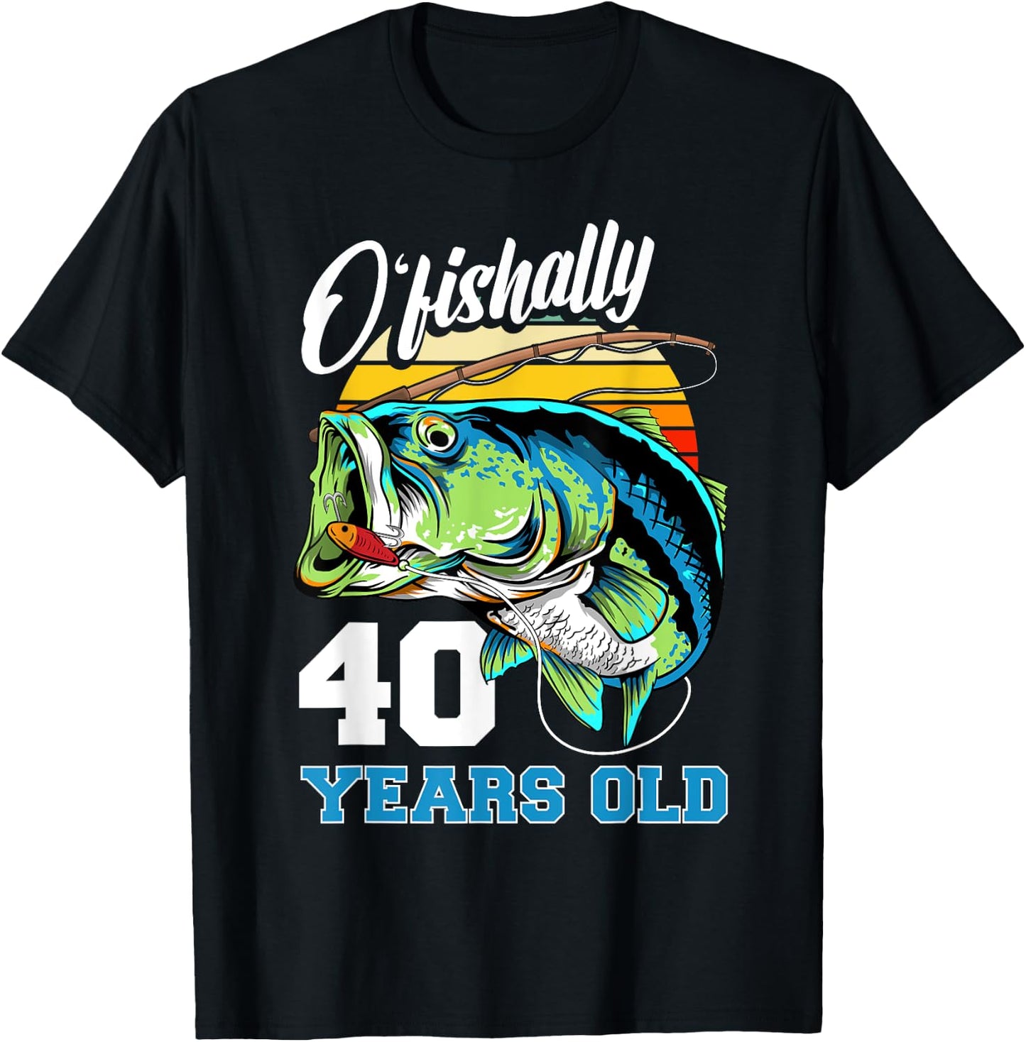 Ofishally 40 Years Old Fisherman 40th Birthday Fishing T-Shirt - T-Shirt | Black