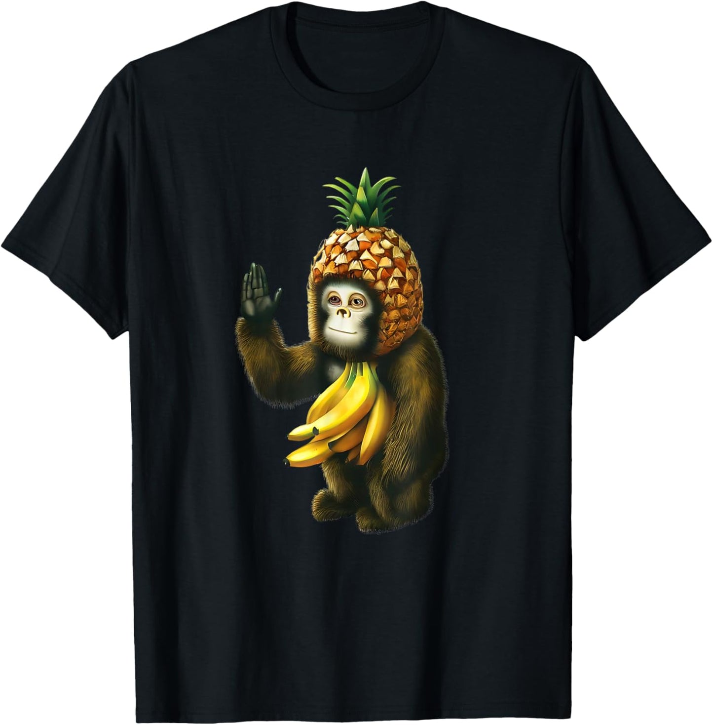 Monkey with Pineapple T-Shirt - T-Shirt | Black
