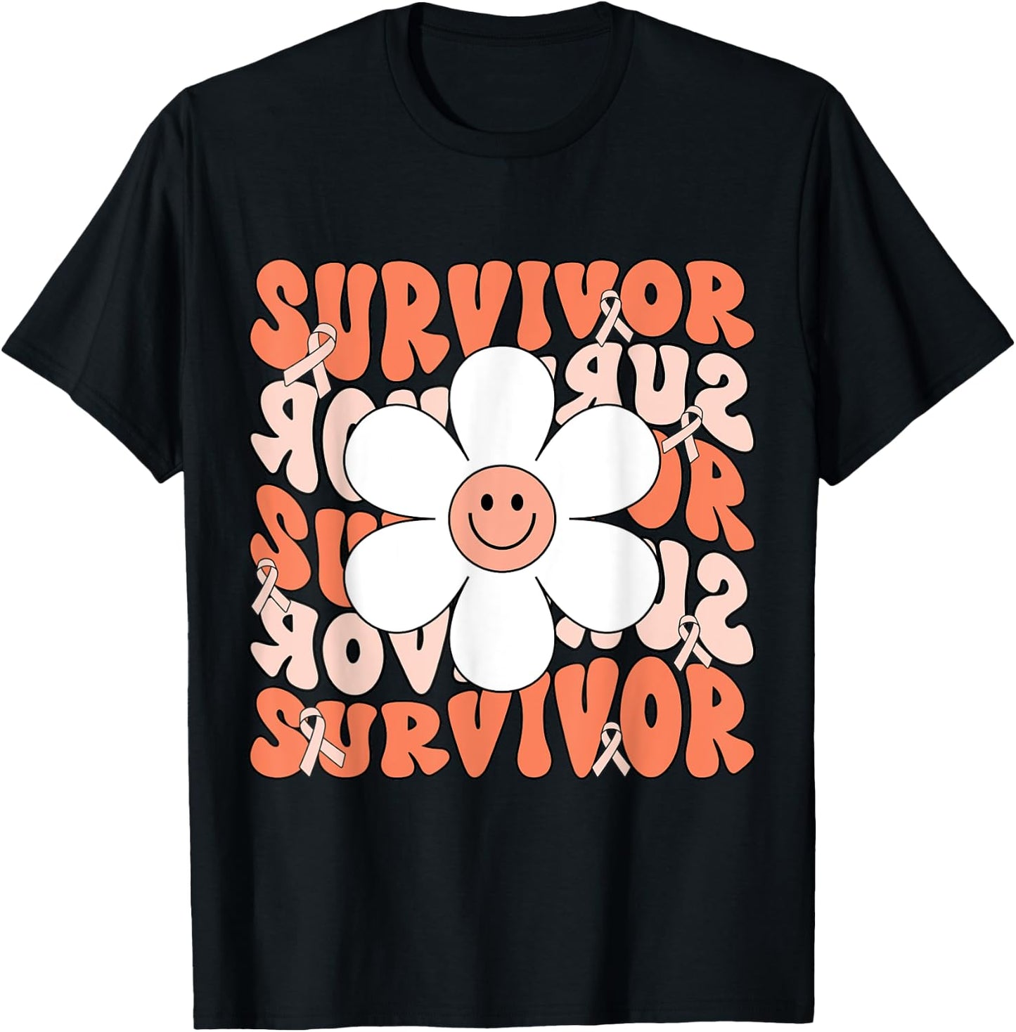 Uterine Cancer Peach Ribbon Uterine Cancer Survivor T-Shirt - T-Shirt | Black