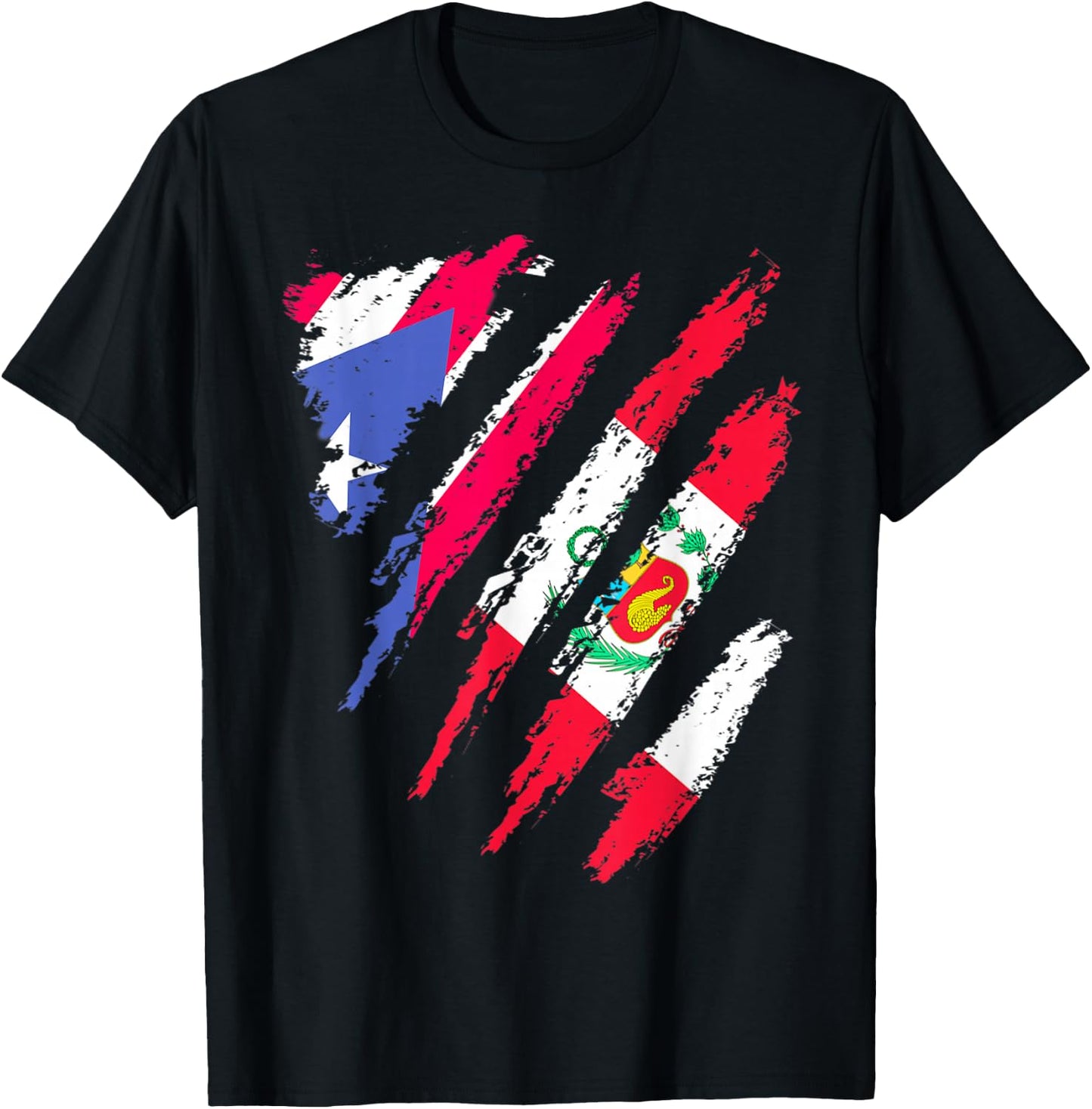 Puerto Rico Flag Peru Grown Patriot Country Stripes T-Shirt - T-Shirt | Black