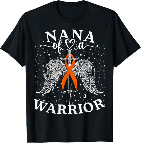 Nana Of A Warrior Leukemia Cancer Awareness Support Squad T-Shirt - T-Shirt | Black