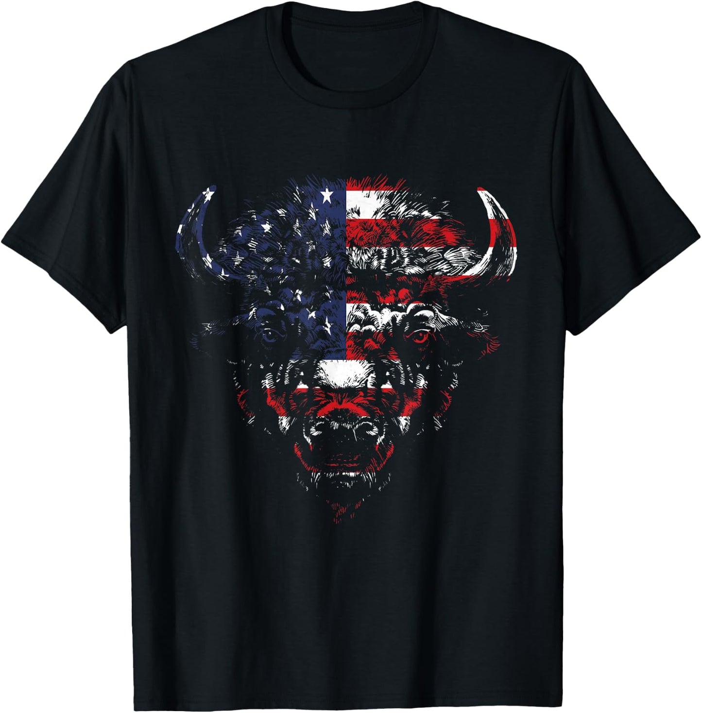 American Buffalo American Bison American Flag American Bison T-Shirt - T-Shirt | Black