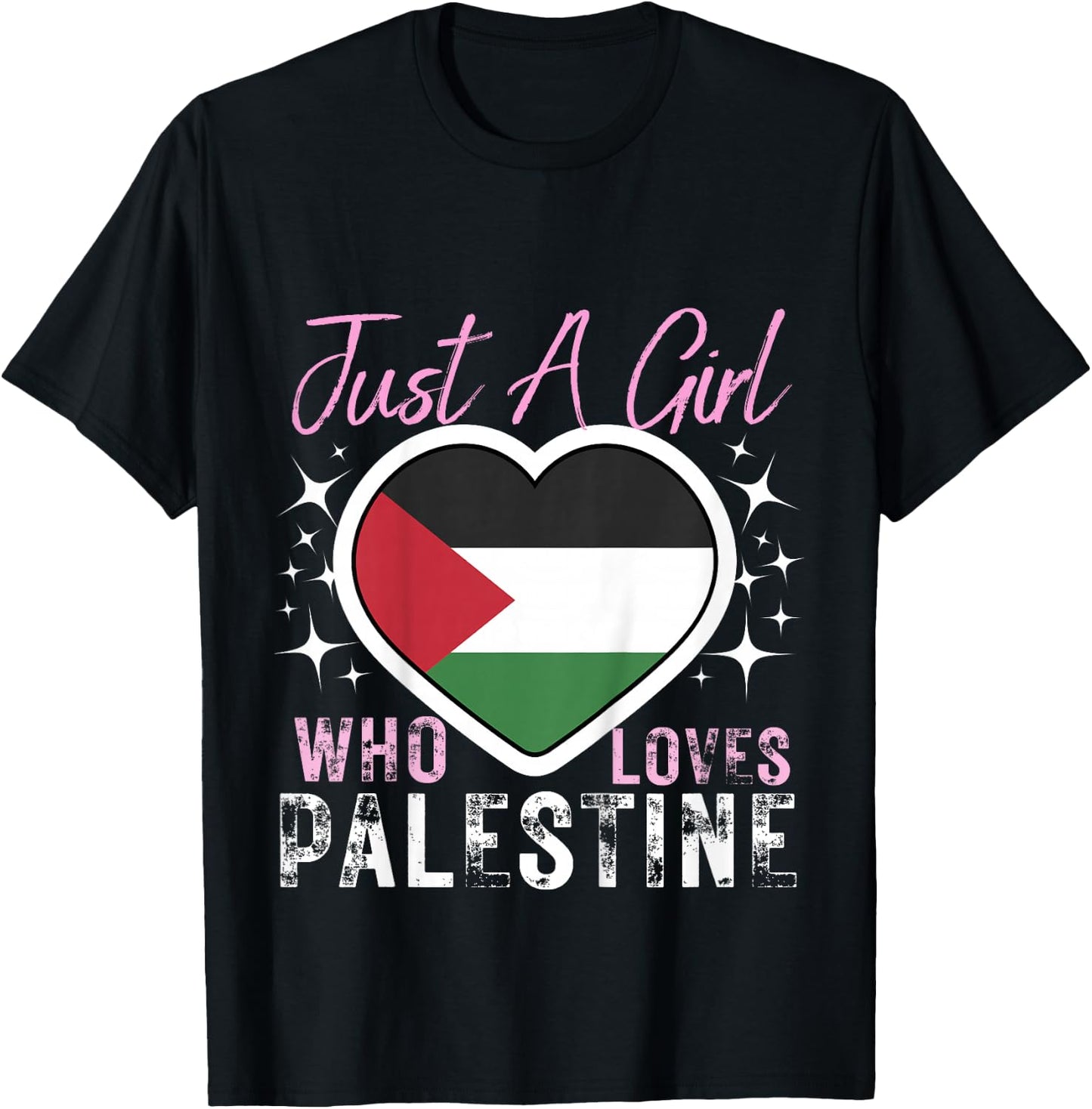 Kids Palestine Just A Girl Who Loves Palestine Heart Flag Girls T-Shirt - T-Shirt | Black