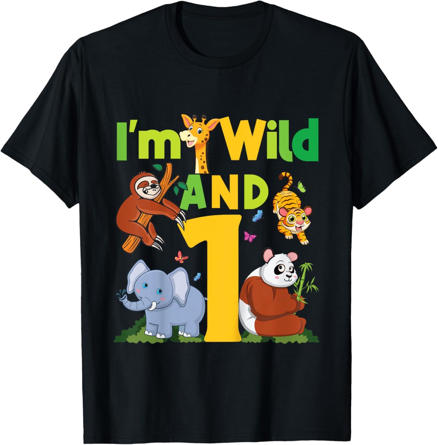 I'm wild And One Safari Zoo Animal Theme 1 Year Old Birthday T-Shirt - T-Shirt | Black
