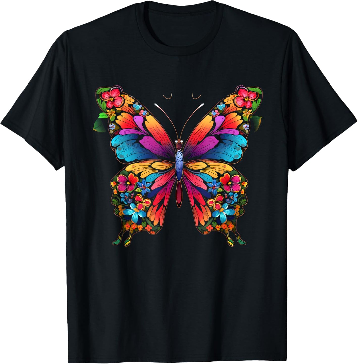 Colorful Cute Butterfly Mandala Butterflies Swarm T-Shirt - T-Shirt | Black