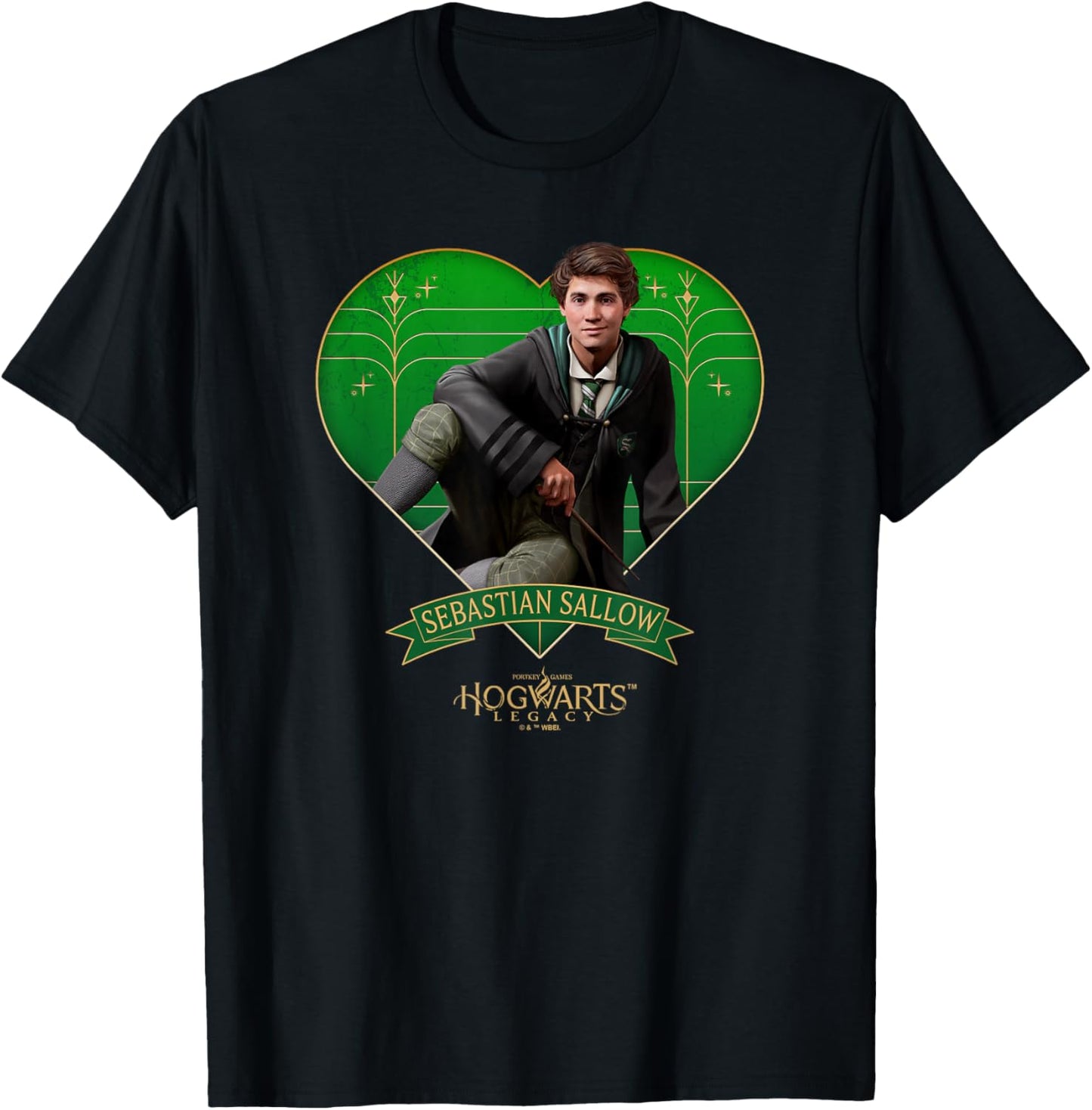 Harry Potter Hogwarts Legacy Sebastian Sallow Heart T-Shirt - T-Shirt | Black