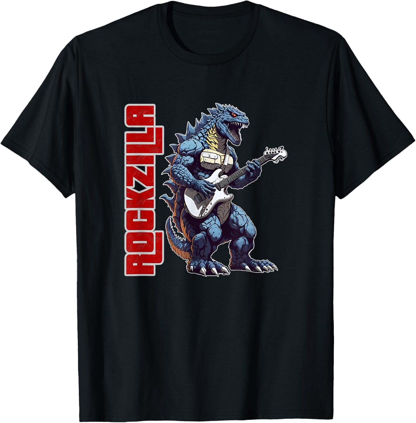 Rockzilla - Fierce Kaiju Monster From Japan Playing Guitar T-Shirt - T-Shirt | Black