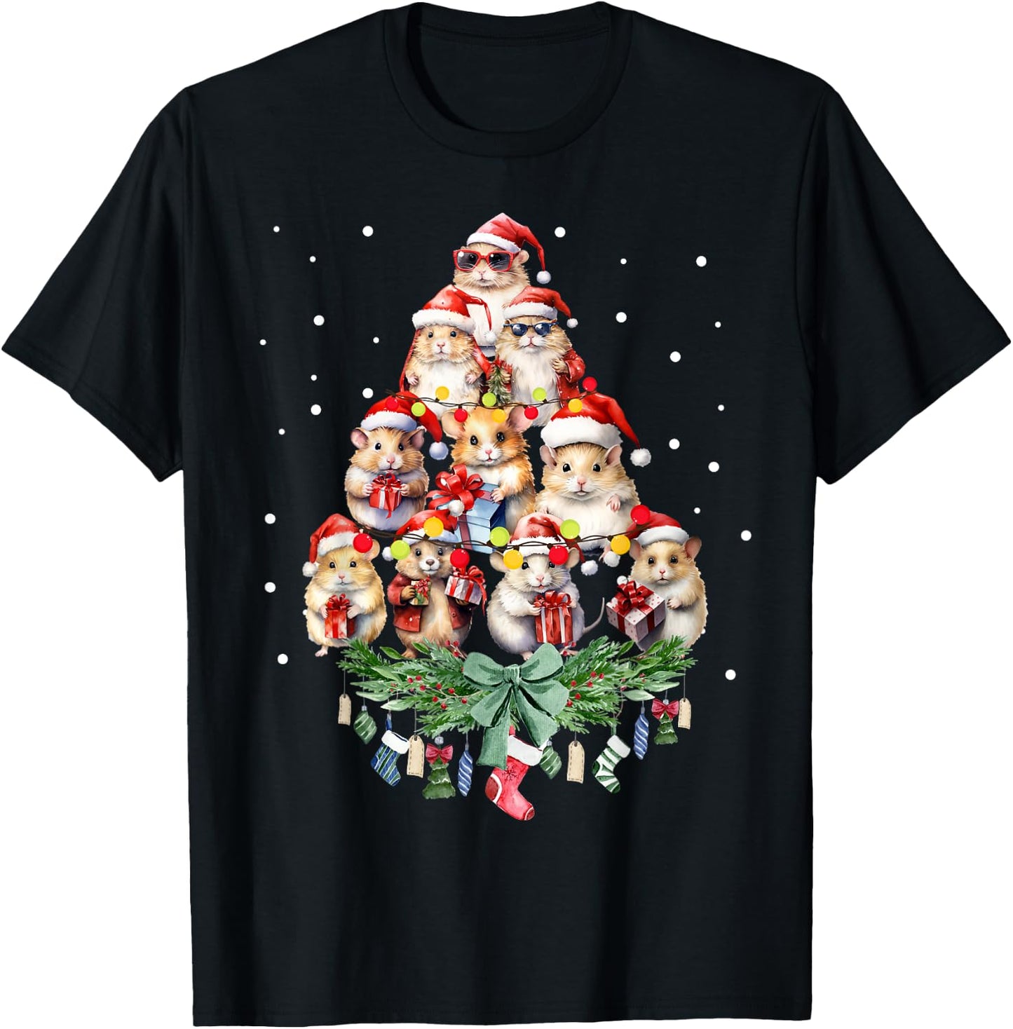 Hamsters Christmas Tree Santa Hamsters Christmas Lights T-Shirt - T-Shirt | Black