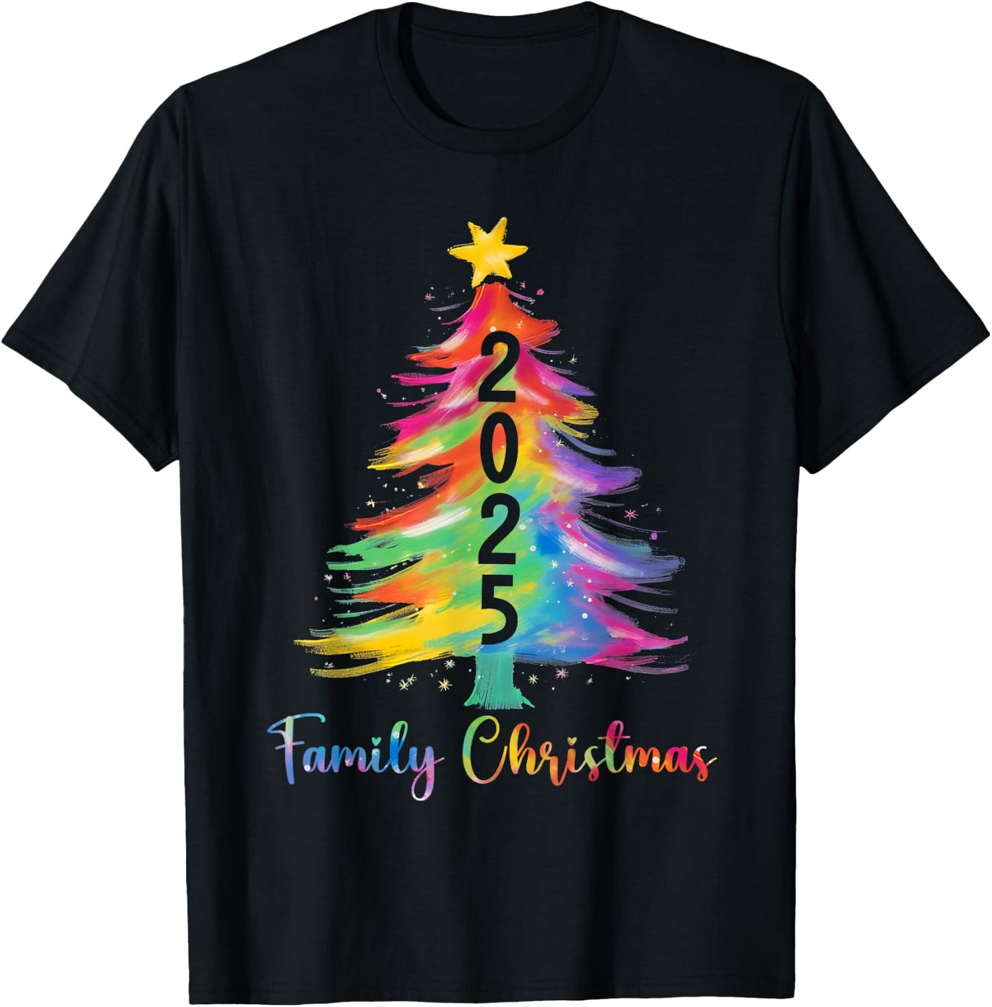 Family Christmas 2025 Color Xmas Tree Matching Family Xmas T-Shirt - T-Shirt | Black