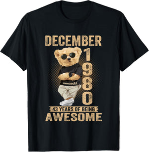 December 1980 43th Birthday 2023 43 Years Of Being Awesome T-Shirt - T-Shirt | Black