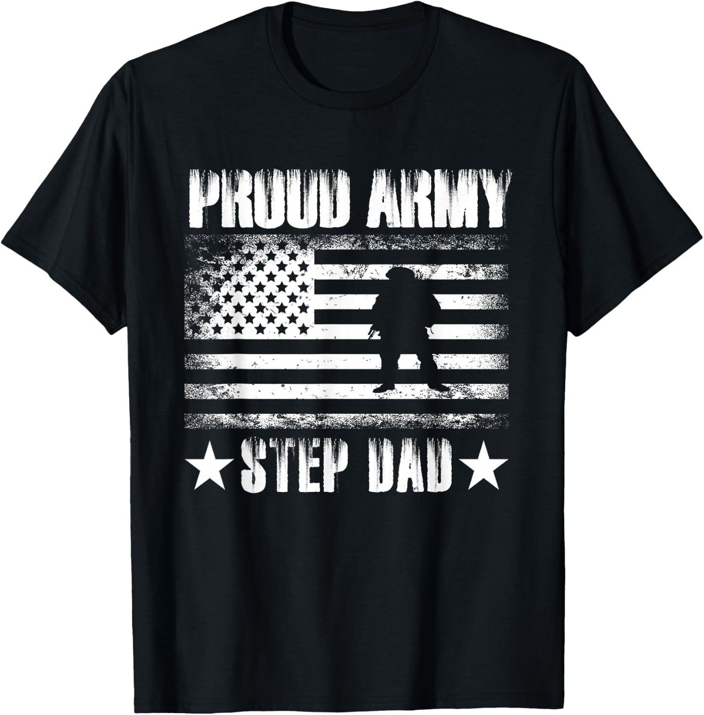 Proud Army Step Dad USA Flag Retro Vintage Military Pride T-Shirt - T-Shirt | Black