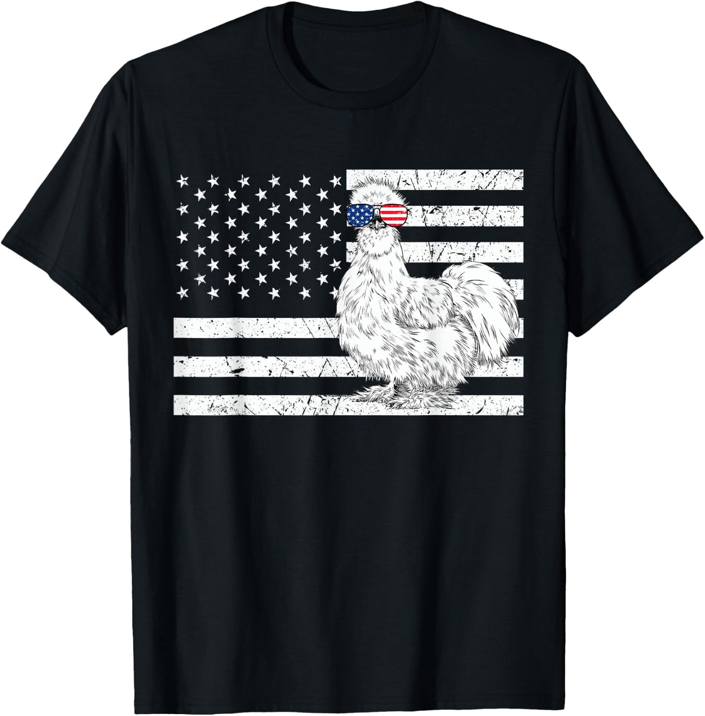 Silkie Chicken 4th of July US American Flag Farm Animal T-Shirt - T-Shirt | Black