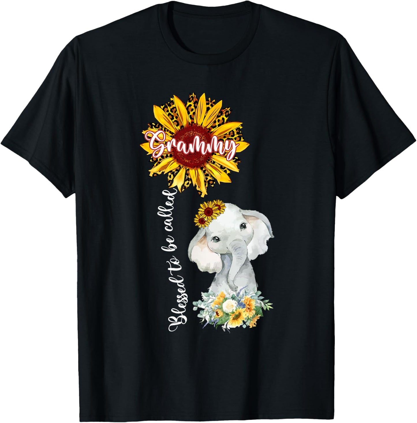 Blessed To Be Called Grammy Sunflower Elephant T-Shirt - T-Shirt | Black
