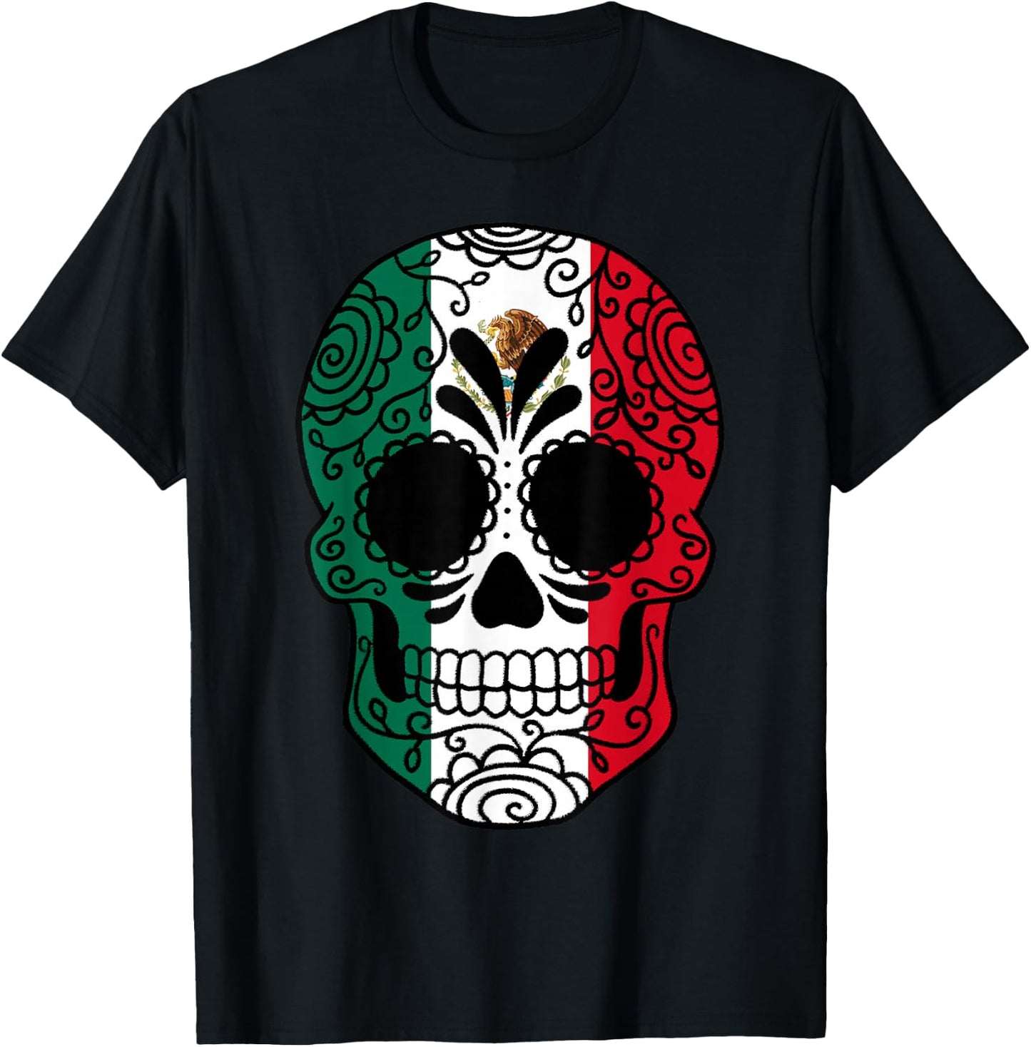 Mexico Flag Gift Sugar Skull Mexican T-Shirt - T-Shirt | Black