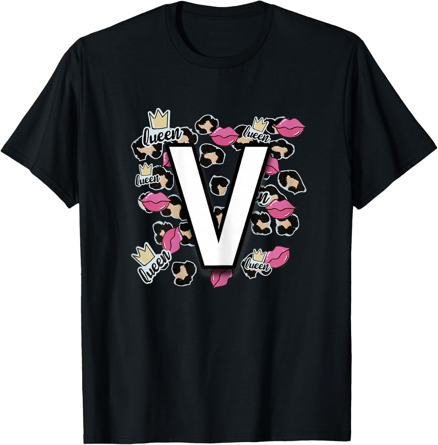 Letter V 's for Little Girls, Teens & Women - Letter V T-Shirt - T-Shirt | Black