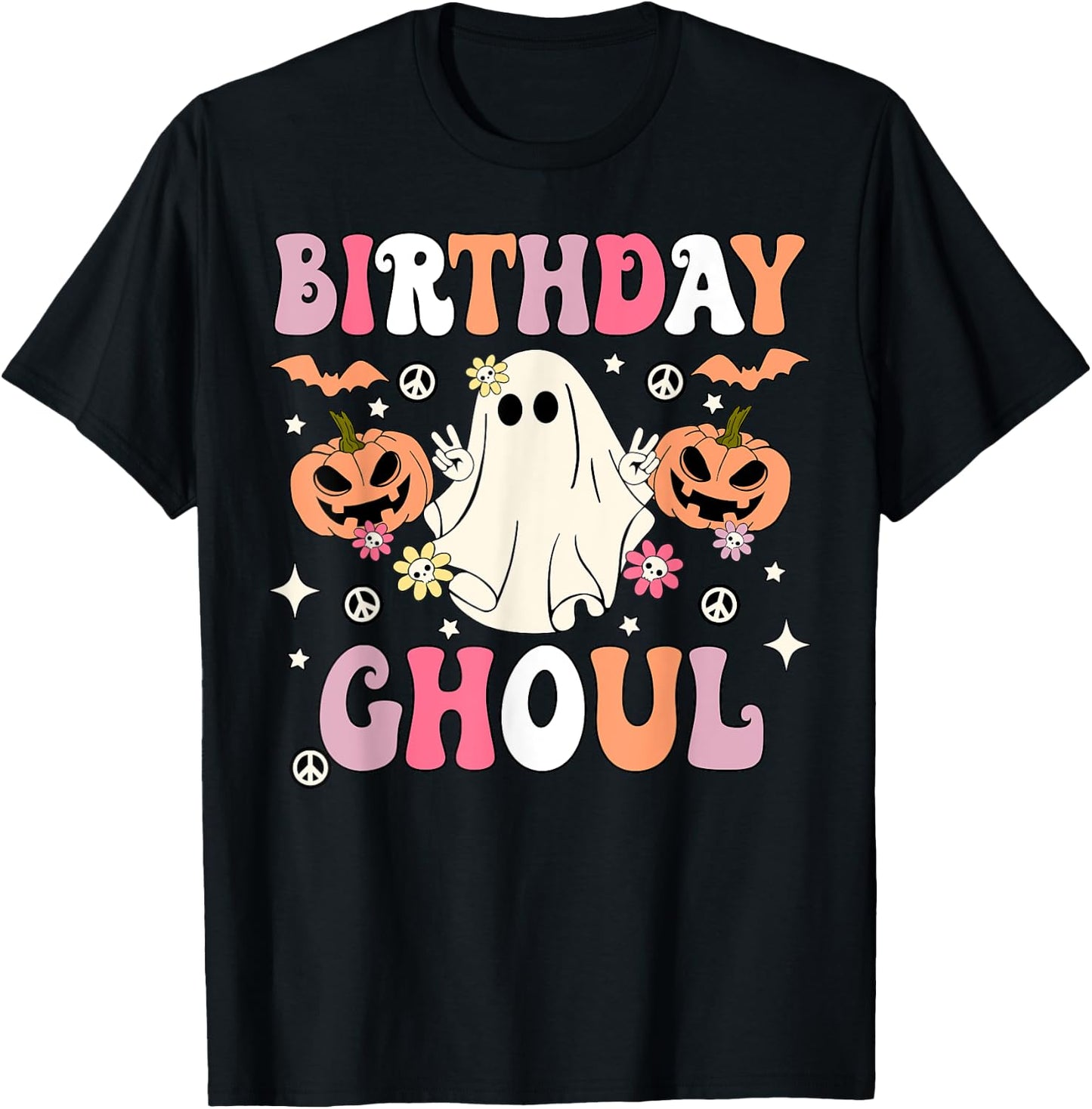 Birthday Ghoul Groovy Ghost Kids Girls Halloween Party T-Shirt - T-Shirt | Black