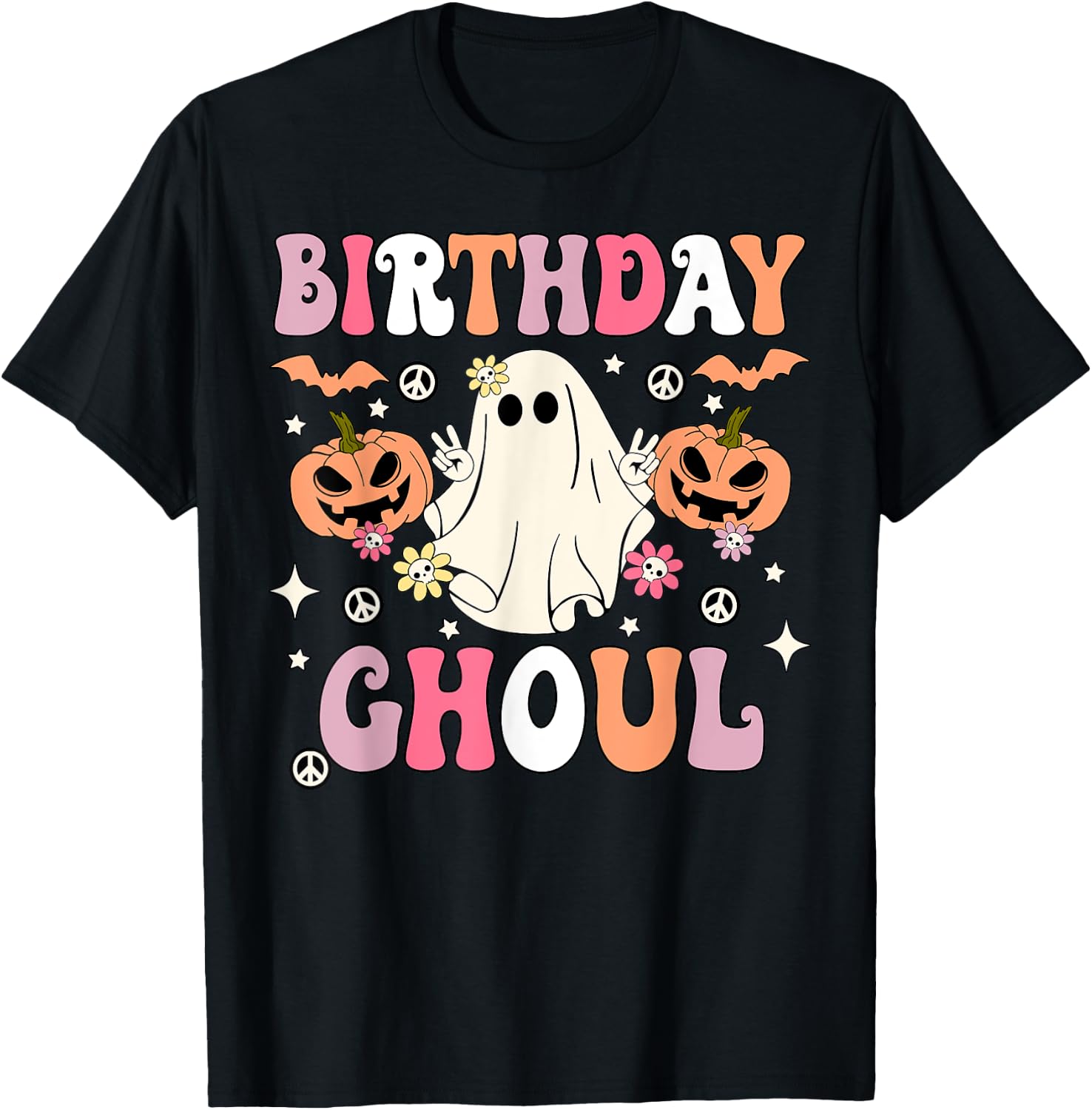 Birthday Ghoul Groovy Ghost Kids Girls Halloween Party T-Shirt - T-Shirt | Black