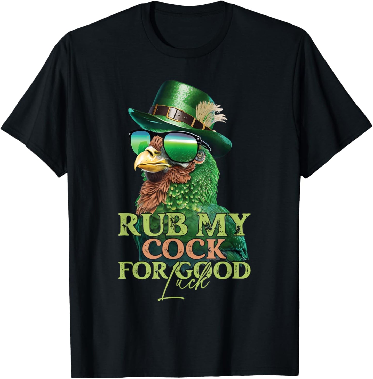 Rub My Cock for Good Luck Funny St Patricks Day Chicken T-Shirt - T-Shirt | Black