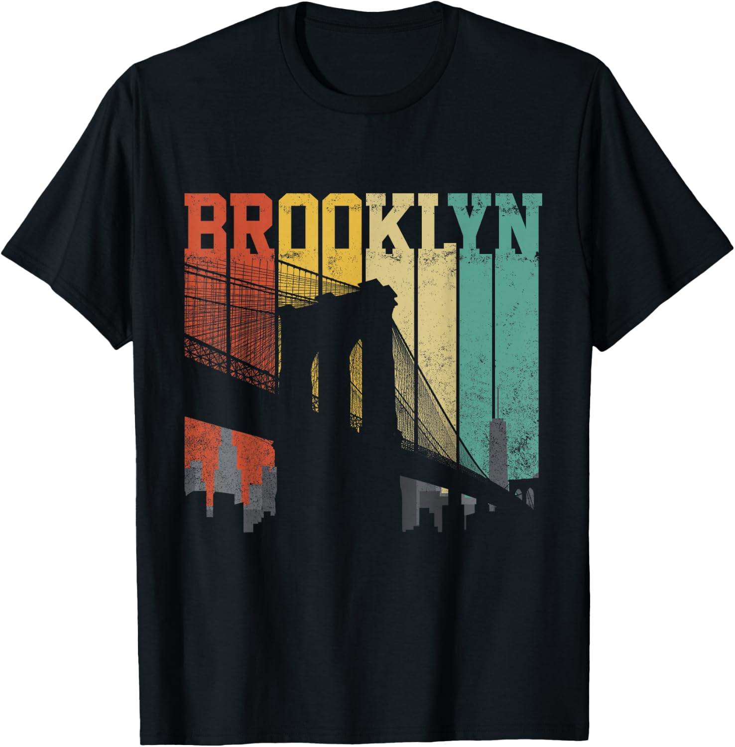 New York City Brooklyn Bridge Vintage Retro Skyline NYC NY T-Shirt - T-Shirt | Black