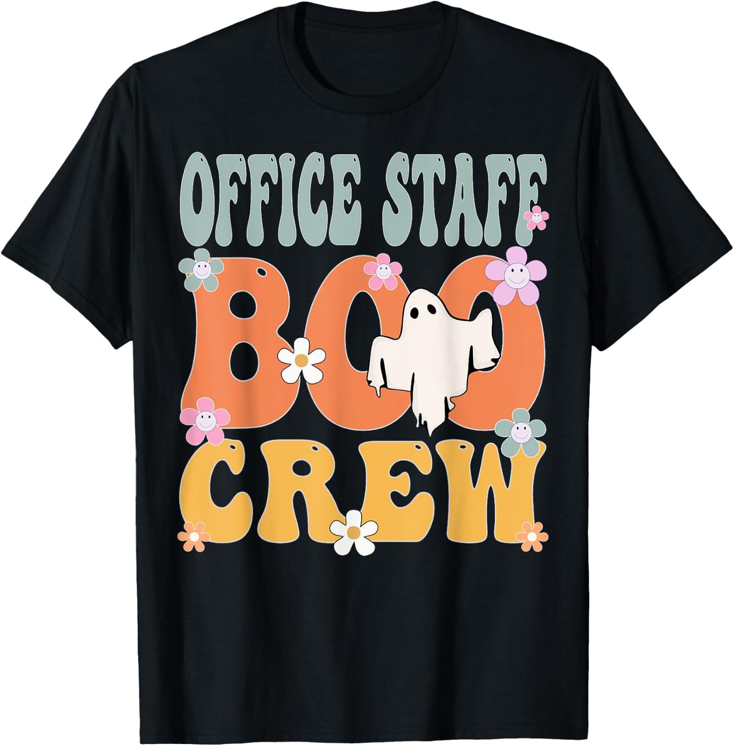 Office Staff Boo Crew Ghost Retro Groovy Halloween T-Shirt - T-Shirt | Black