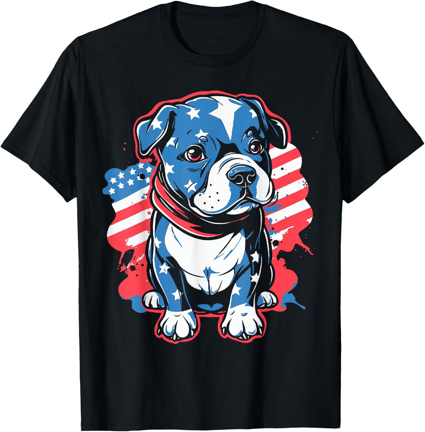 Patriotic Pitbull Puppy | 4th July American Pitbull Dog Dad Men T-Shirt - T-Shirt | Black