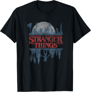 Stranger Things Blue Gradient Shadow Upside Down Logo T-Shirt - T-Shirt | Black