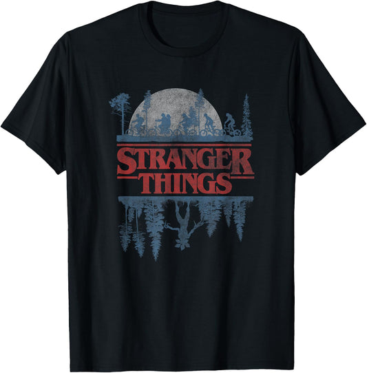 Stranger Things Blue Gradient Shadow Upside Down Logo T-Shirt - T-Shirt | Black