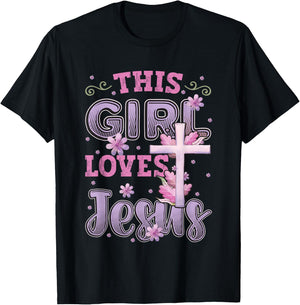This Girl Loves Jesus Cute Christian Girl Jesus T-Shirt - T-Shirt | Black