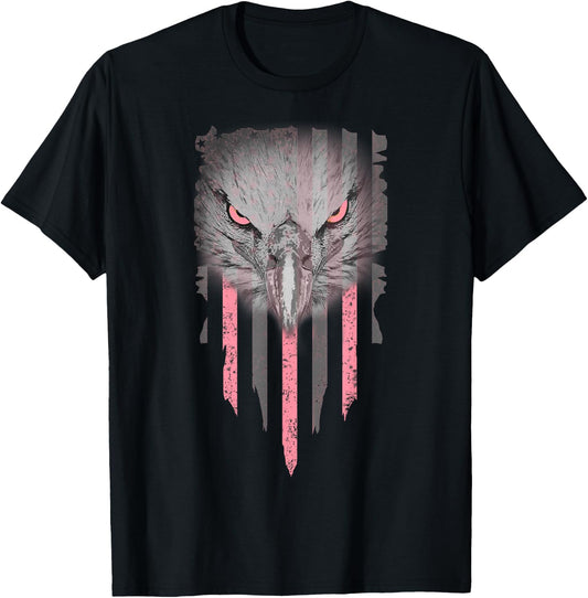 Bald Eagle Pink Ribbon American Flag Breast Cancer Awareness Women Kids Men T-Shirt - T-Shirt | Black