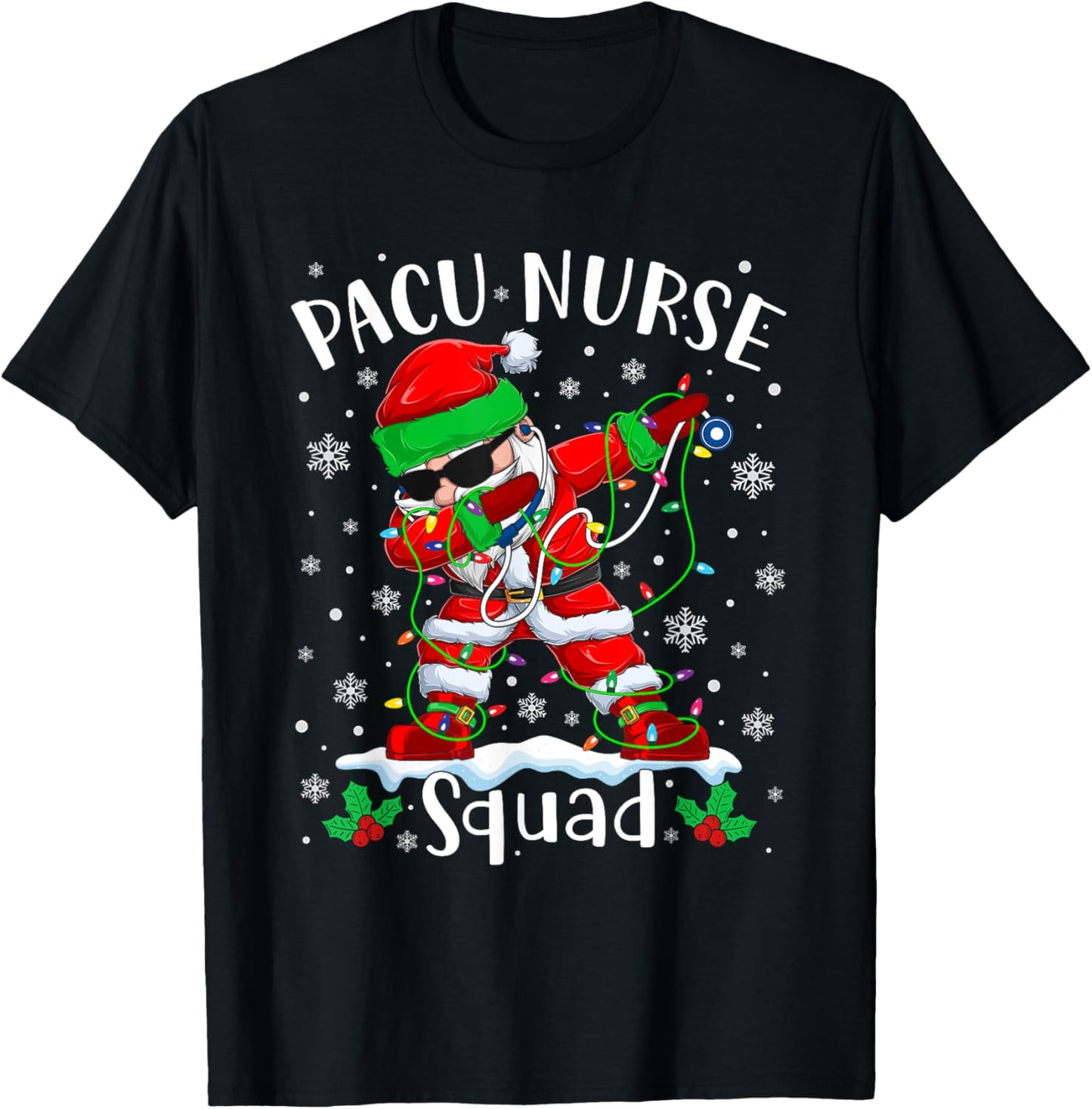 PACU Nurse Squad Christmas Dabbing Santa Nurse Xmas Pajama T-Shirt - T-Shirt | Black
