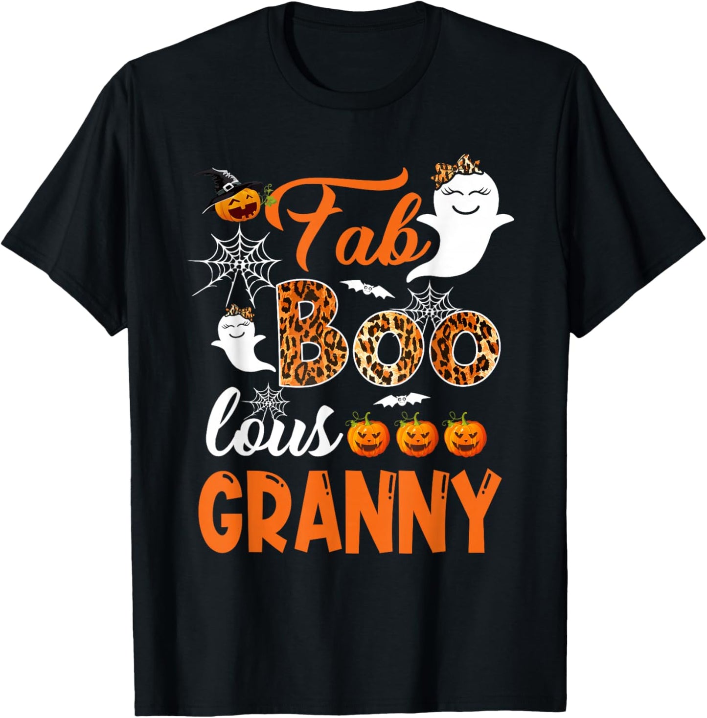 Leopard Fab Boo Lous Granny Spooky Halloween Costume Gift T-Shirt - T-Shirt | Black