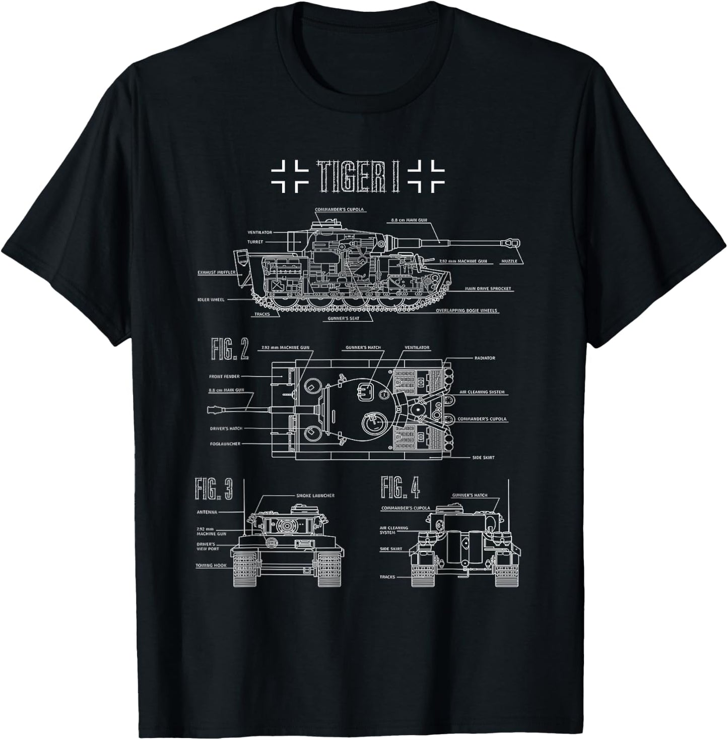 World War 2 German Tank Tiger I Engineering Blueprint T-Shirt - T-Shirt | Black