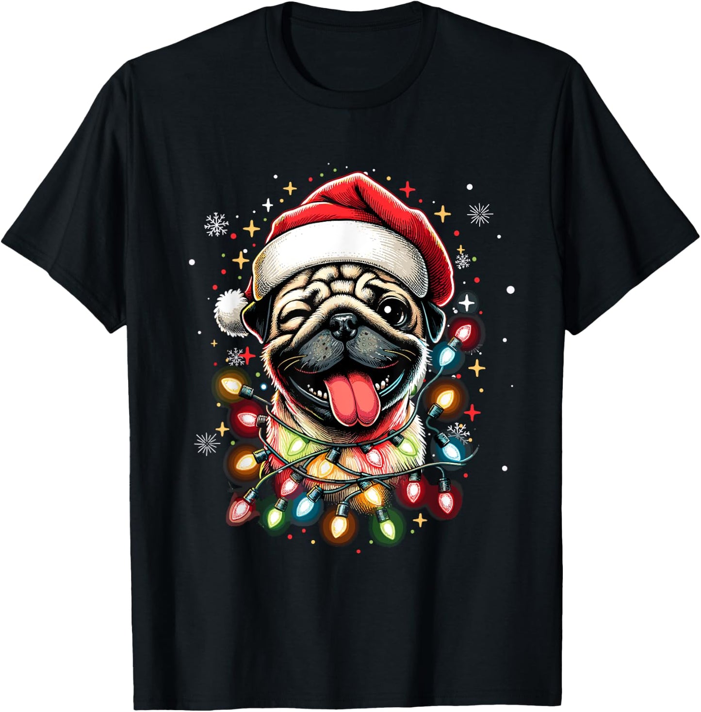 Pug Christmas Tree Dog Santa Xmas Boys Girls Merry Dogmas T-Shirt - T-Shirt | Black
