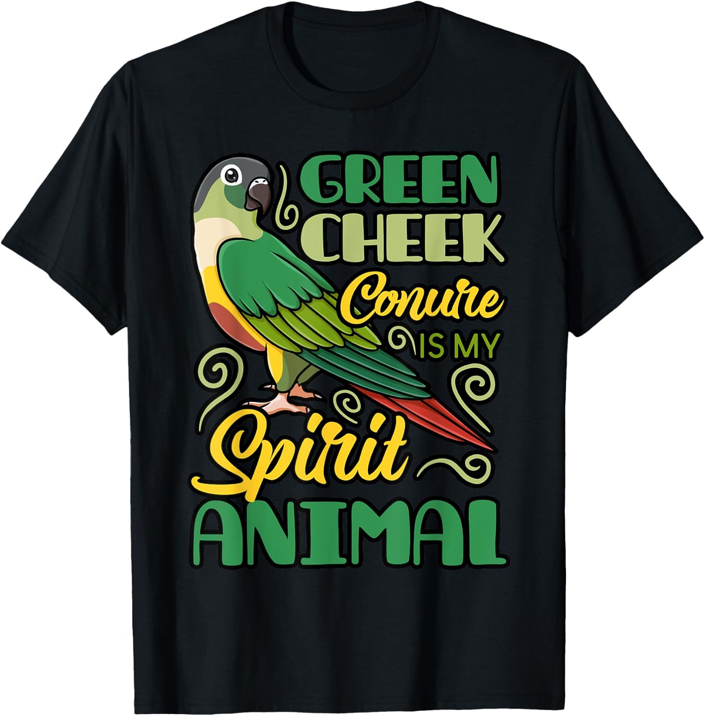 Green Cheek Conure Funny Animals Cute Birds T-Shirt - T-Shirt | Black