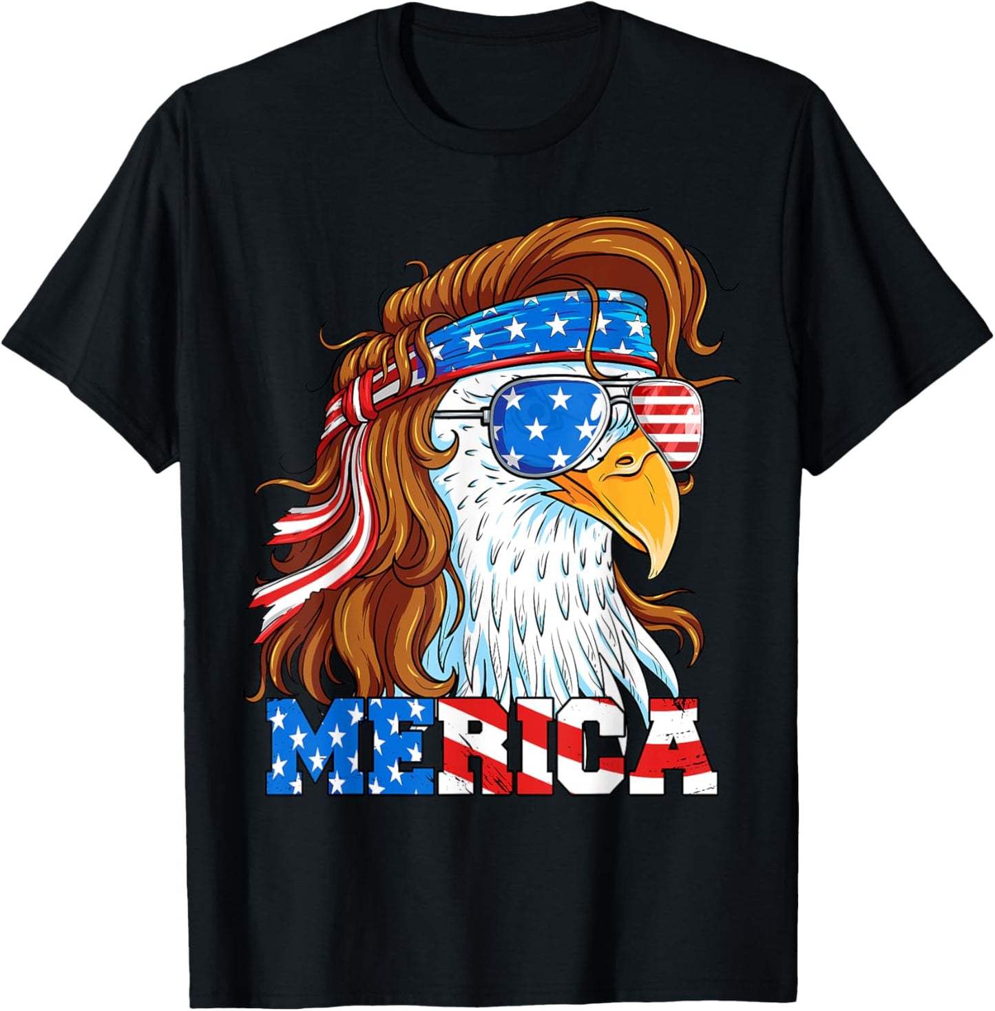 Merica Eagle Mullet 4th of July American Flag Usa Patriotic T-Shirt - T-Shirt | Black