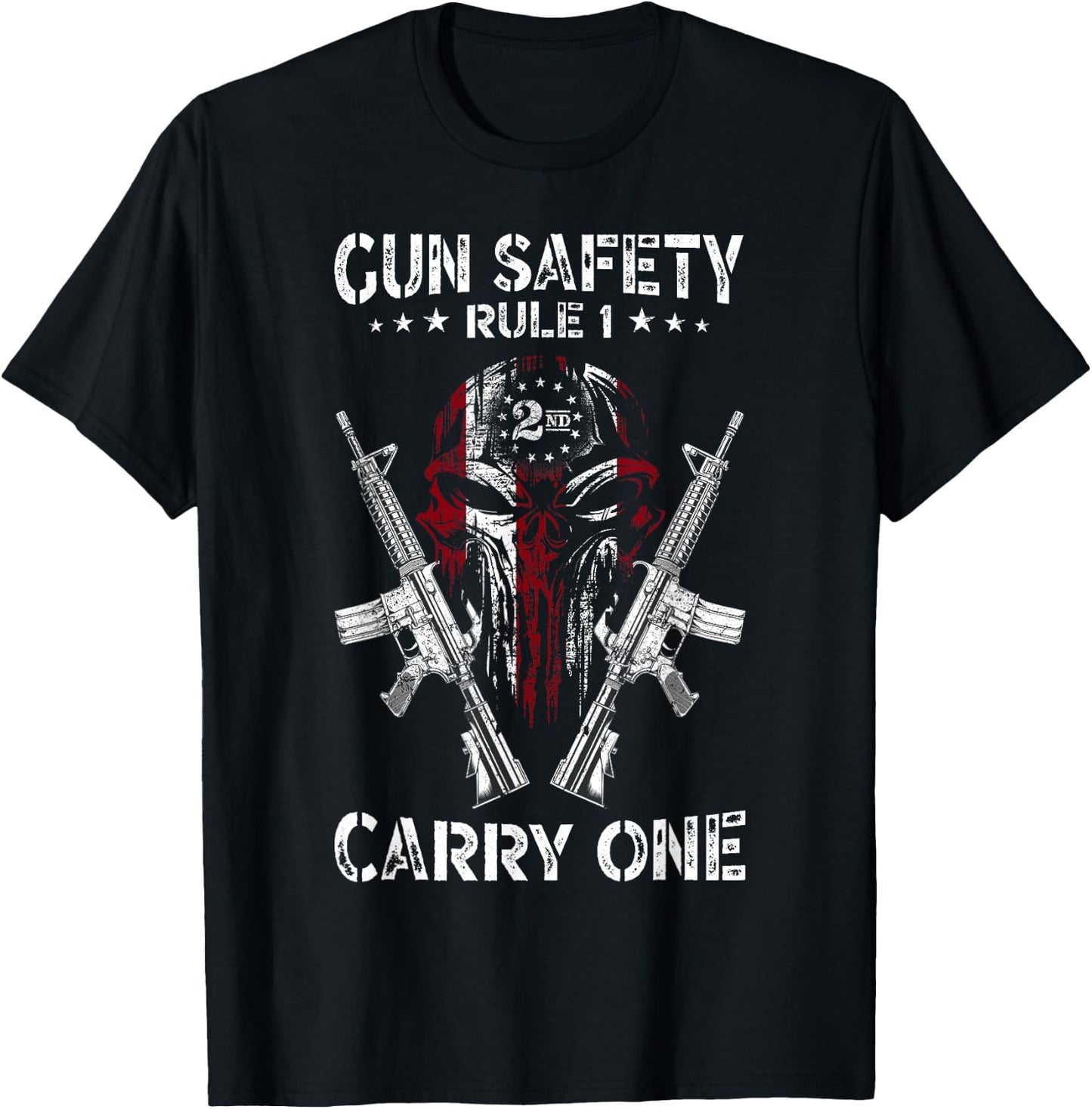 Gun Safety Rule 1 Patriotic 2nd Amendment AR-15 USA Skull T-Shirt - T-Shirt | Black