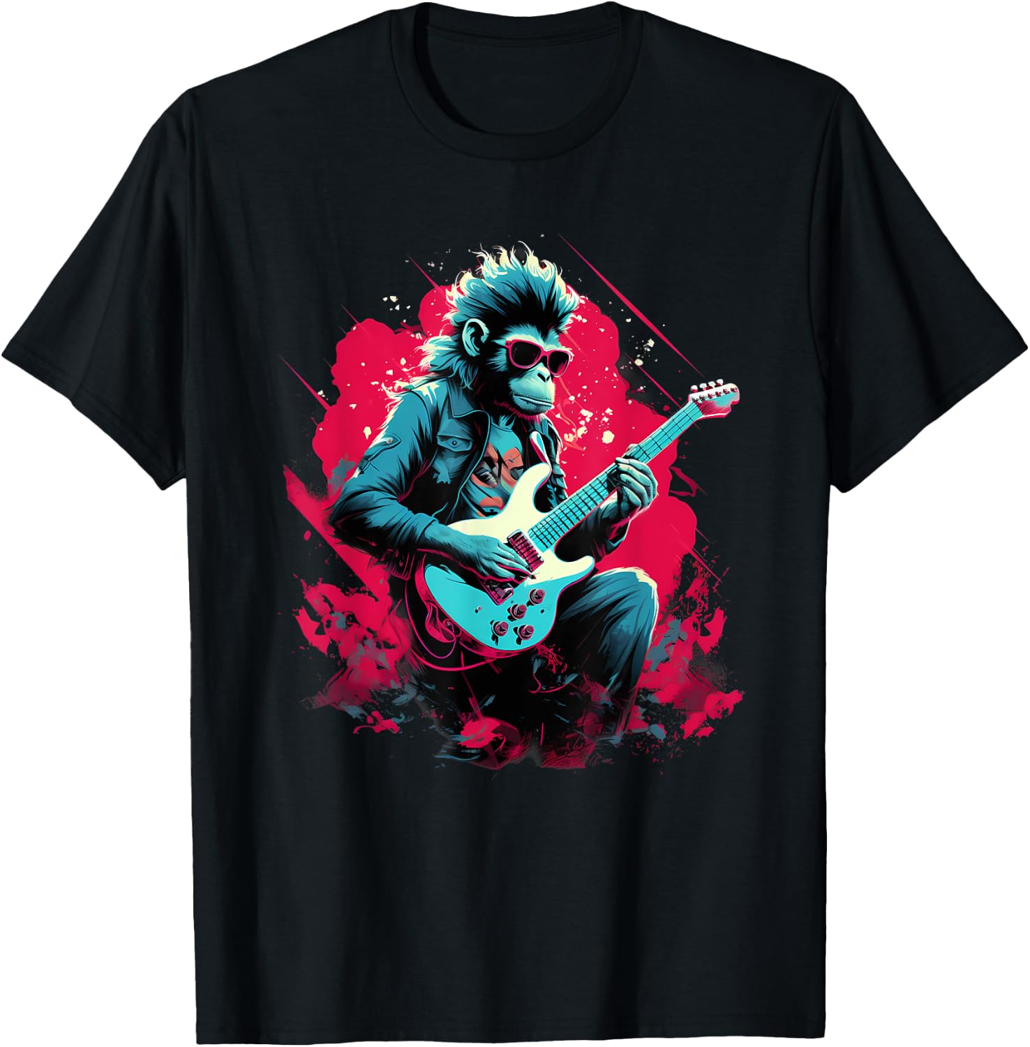 Punk Rock Guitar Monkey Guitarist T-Shirt - T-Shirt | Black