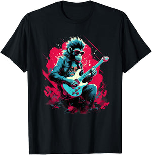 Punk Rock Guitar Monkey Guitarist T-Shirt - T-Shirt | Black